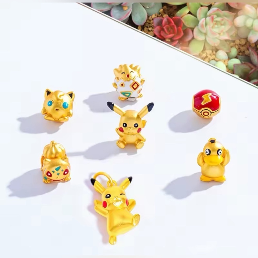24K Gold Filled Pokemon Pikachu Charm Bead Pendant Anime Kawaii Pocket Monster - Picture 3 of 7